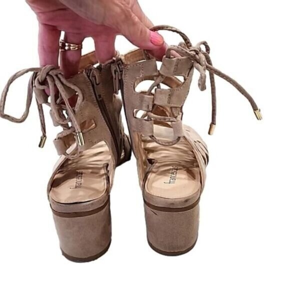 Francesca's 2" Strappy Sandal Grandcentral Tan Shoes lace up Back 6 - Picture 4 of 7